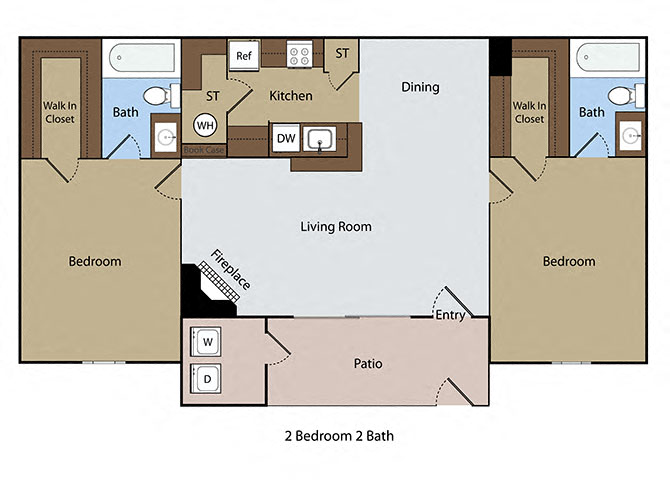 Floor plan for 2 beds, 2 baths, 943 sqft